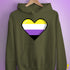 Nonbinary Pride 8-Bit Pixel Heart Hoodie - Army